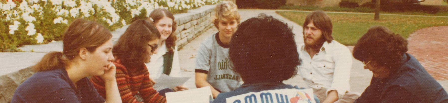 Vintage photo of ursuline college students on the quad